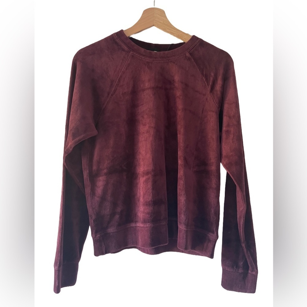 Monrow Reverse Raglan Merlot Supersoft Fleece Crewneck‎ New With Tags